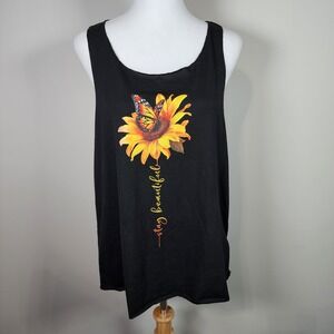 Emery Rose Sunflower Graphic‎ Print Tank Top Womens Large 'Stay Beautiful' NEW